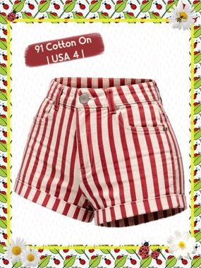 Cotton On 91 High Classic Striped Denim Shorts Size 4 Red White High Waisted